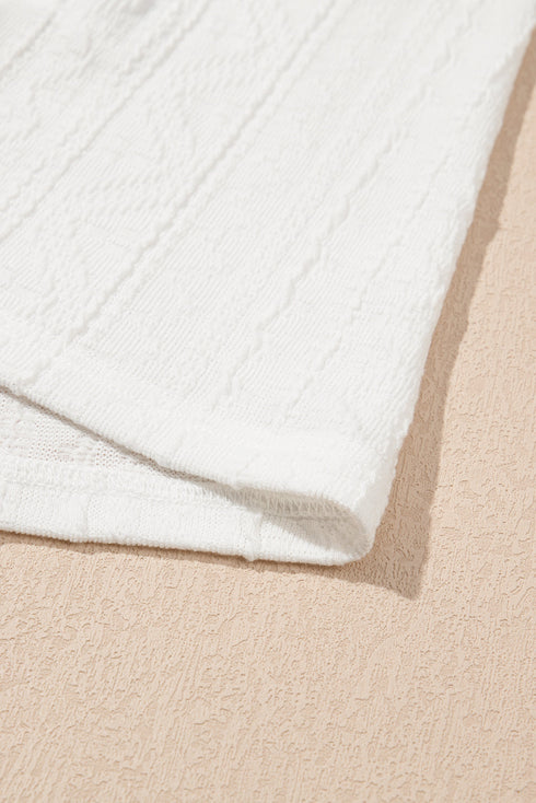 Textured Patched Pocket Short Sleeve Top Drawstring Shorts Set